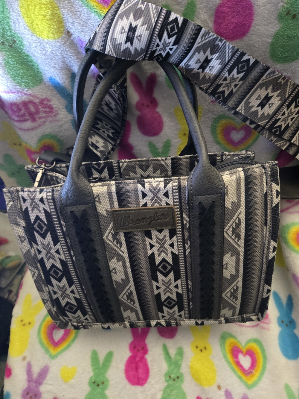 Wrangler Black and Gray Aztec Mini Satchel
